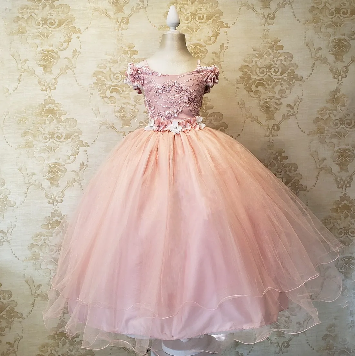 Pink Pastel Party Dress with Flower Pattern Sizes 10 to 12 Years.