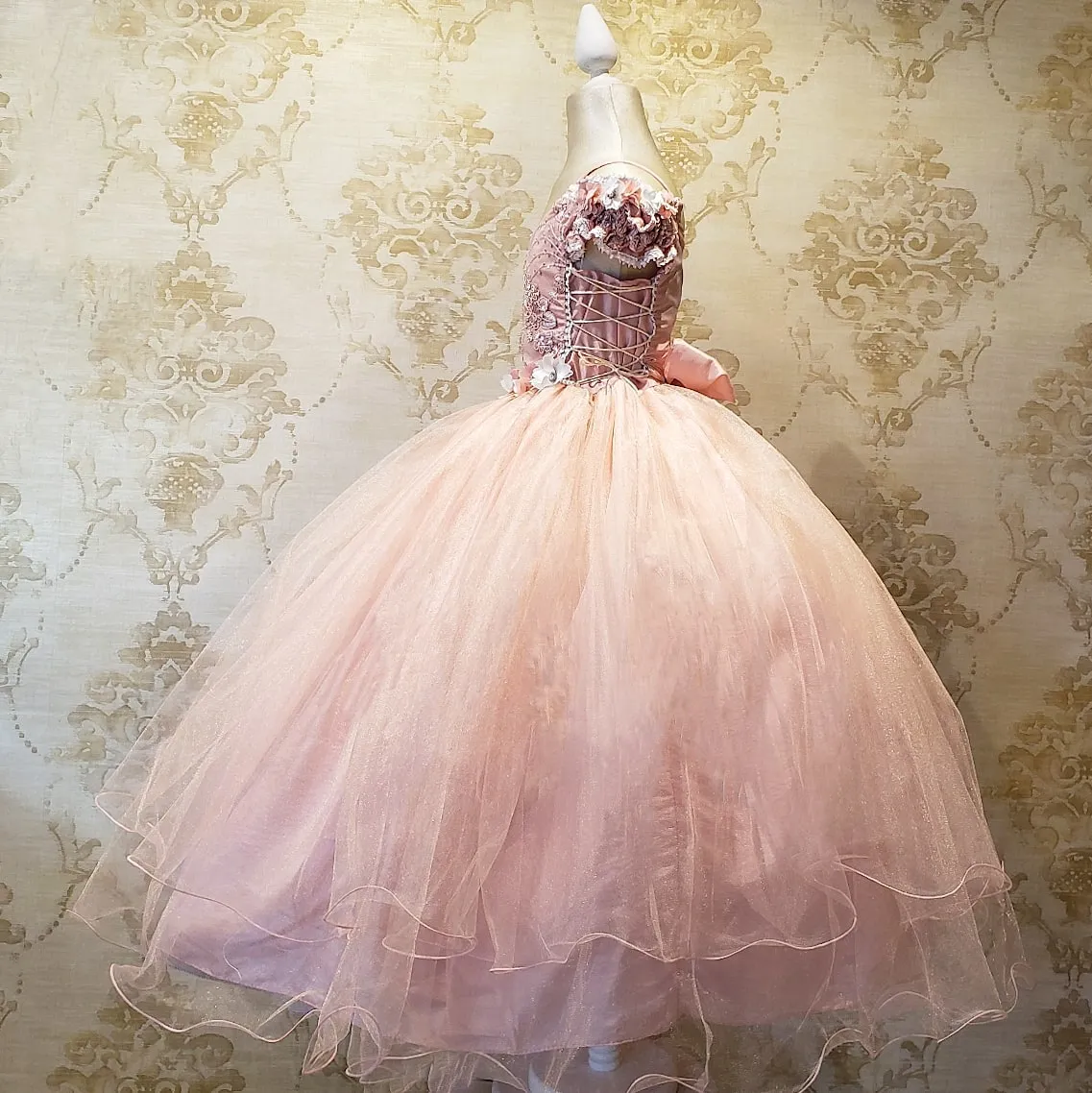 Pink Pastel Party Dress with Flower Pattern Sizes 10 to 12 Years.