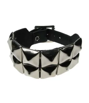 Wristband With 2 Row Pyramid Studs - Leather Punk Bracelet Bullet69 WB009