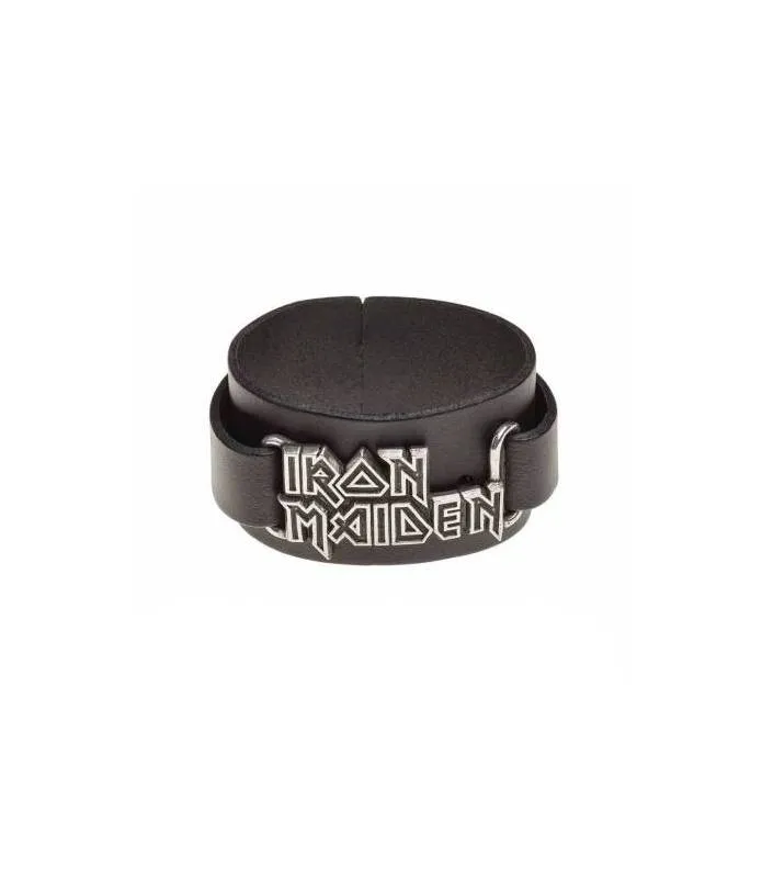 Black Leather IRON MAIDEN LOGO Bracelet by Alchemy Rocks HRWL447