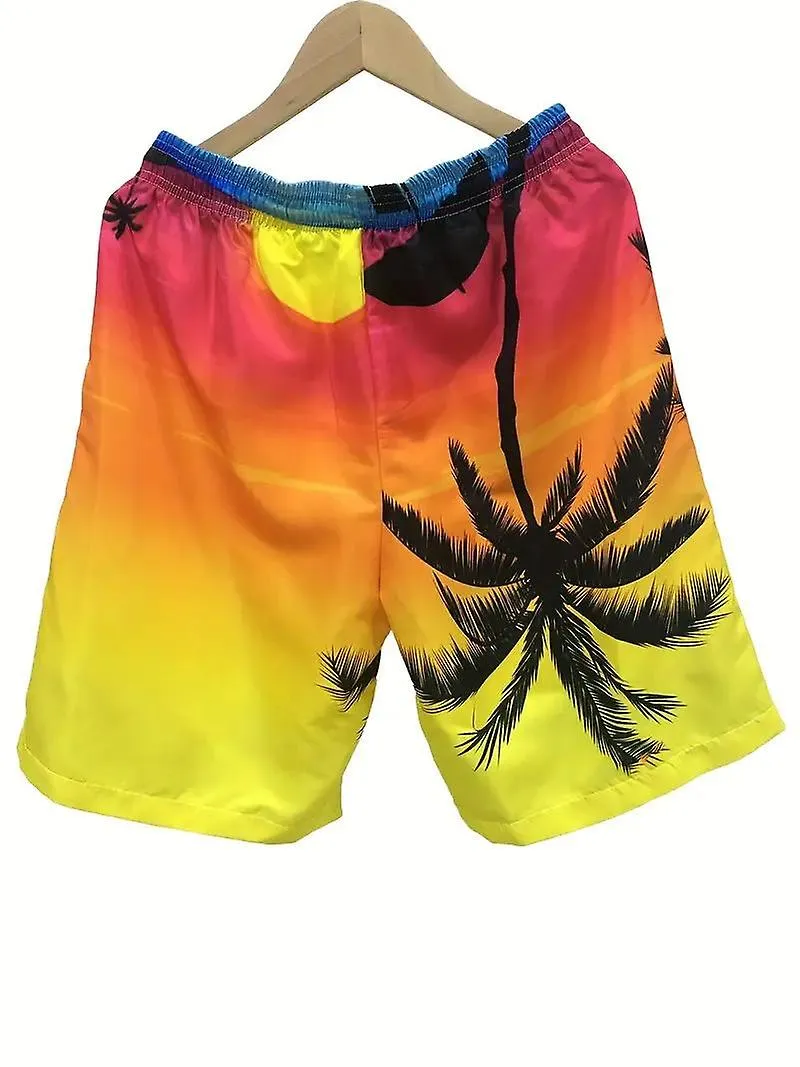 Quick-dry breathable palm tree dawn seaside swim trunks shorts.