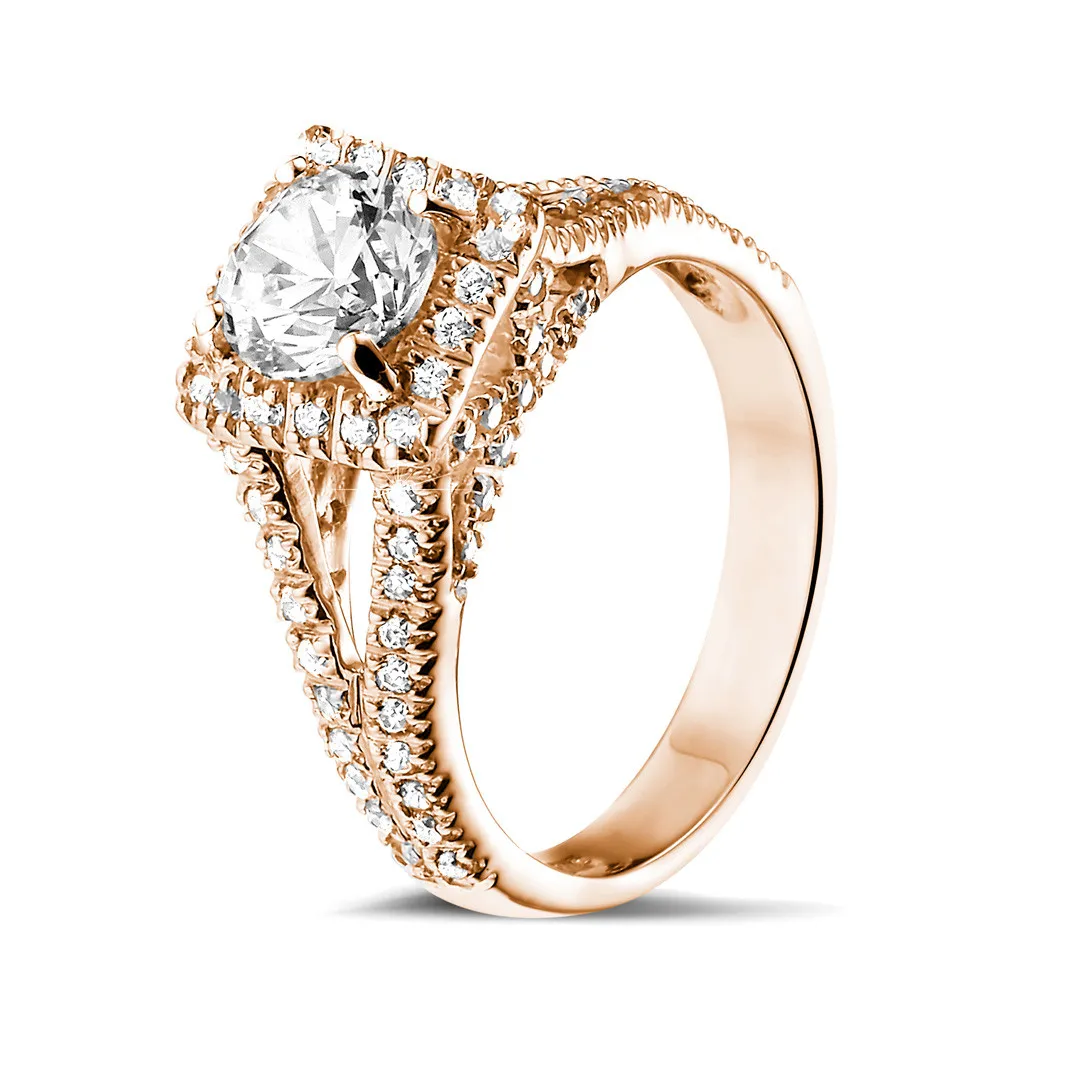 Red Gold Diamond Ring with Diamonds on the Sides - 1.00 Carat