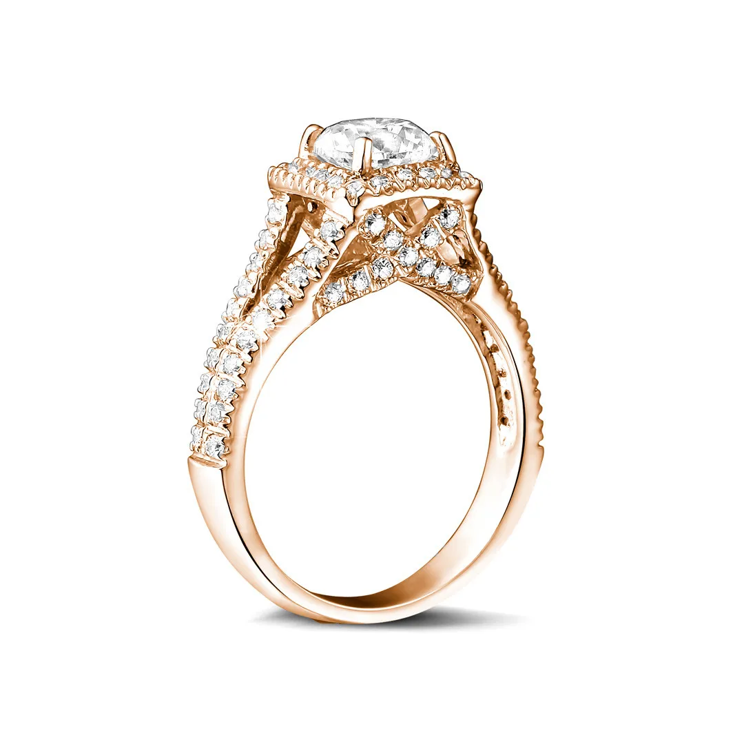 Red Gold Diamond Ring with Diamonds on the Sides - 1.00 Carat