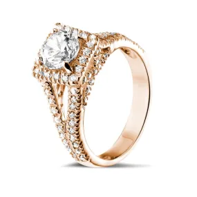 Red Gold Diamond Ring with Diamonds on the Sides - 1.00 Carat