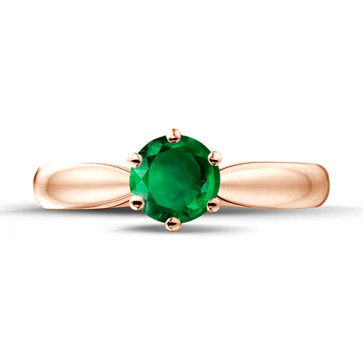 Red Gold Round Emerald Solitaire Ring