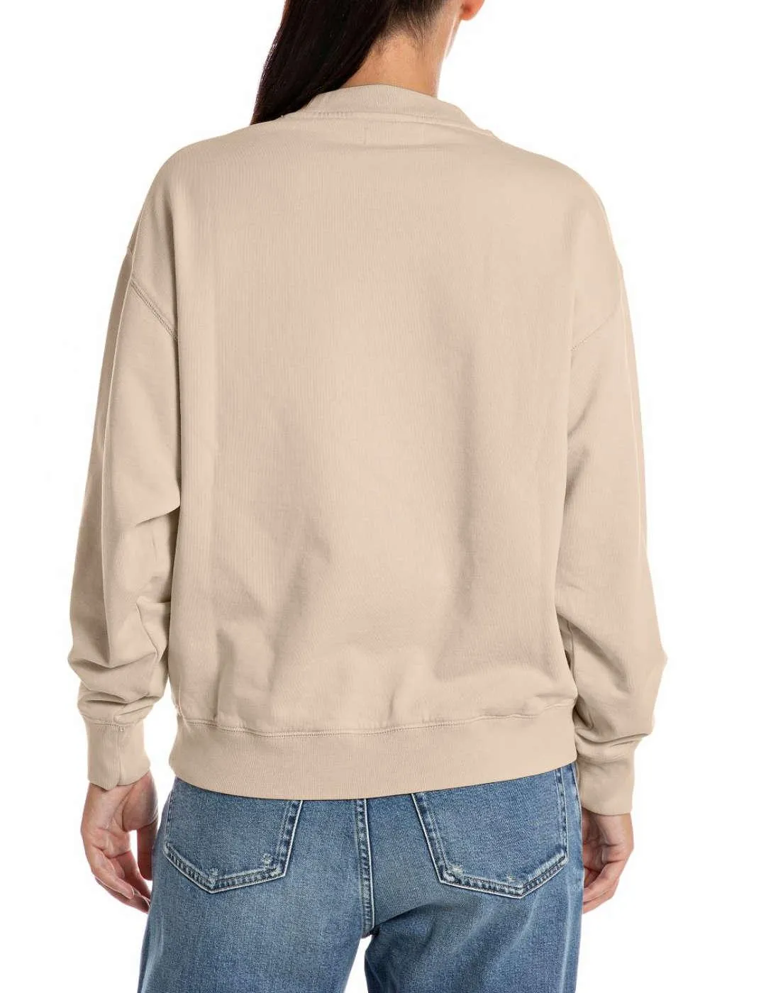 Replay Women's Oversized Beige Sweatshirt Logo Patch No Hood