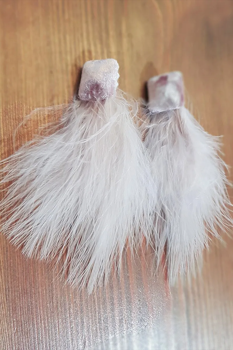 Rose Velvet and White Feather Earrings