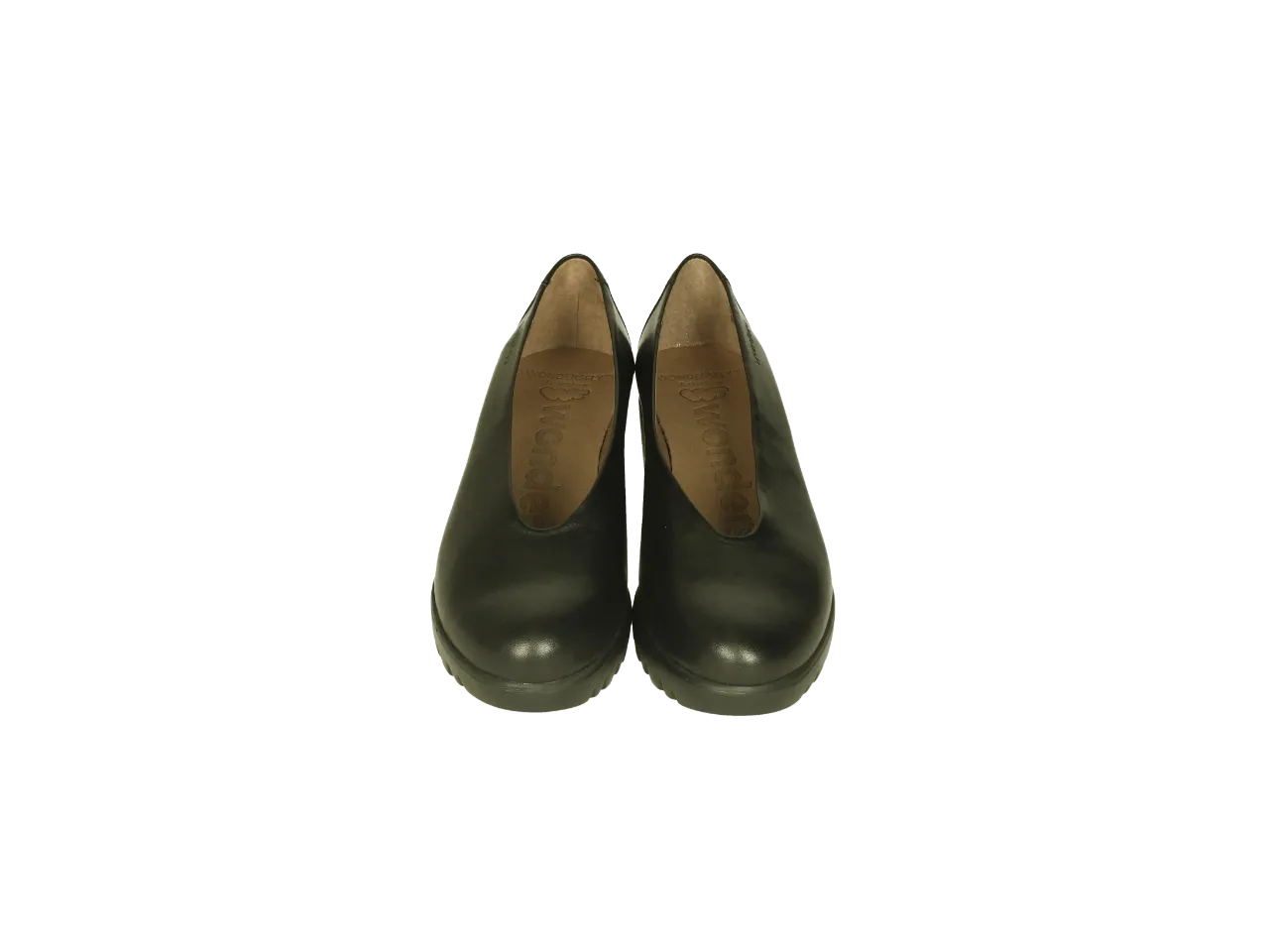 Salon Classic Black Leather Low Wedges