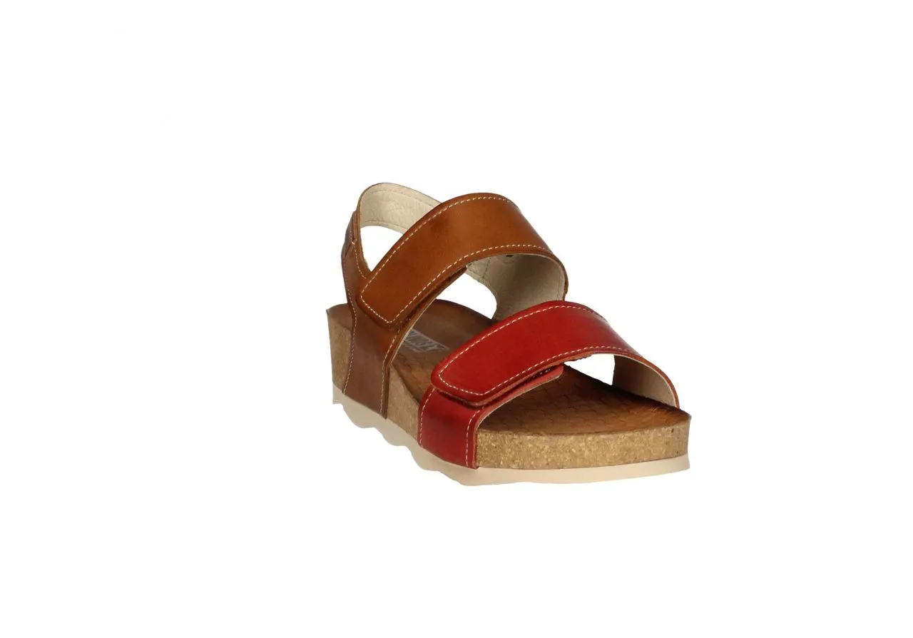 Burgundy Leather Low Wedge Sandal with Velcro Closure