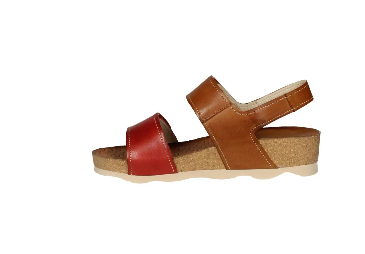 Burgundy Leather Low Wedge Sandal with Velcro Closure