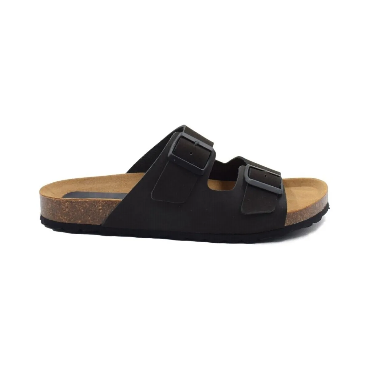 Black eco-friendly leather sandals by Bio Eco.