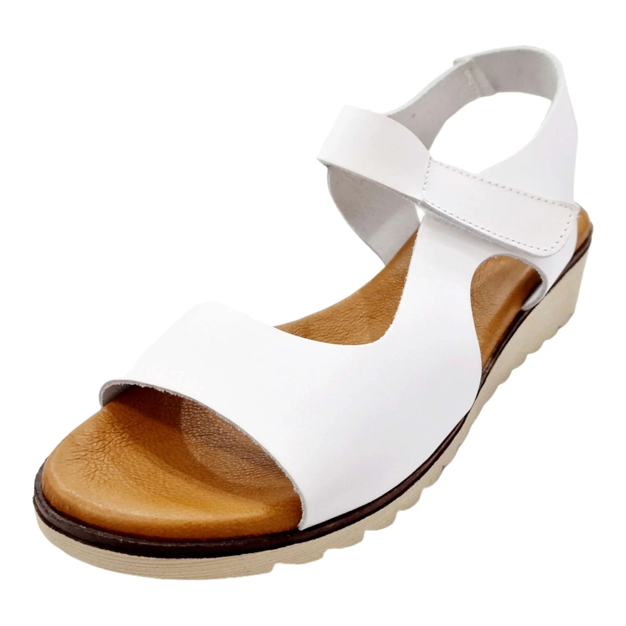 White Adjustable Leather Sandals with Gel Footbed for Women.