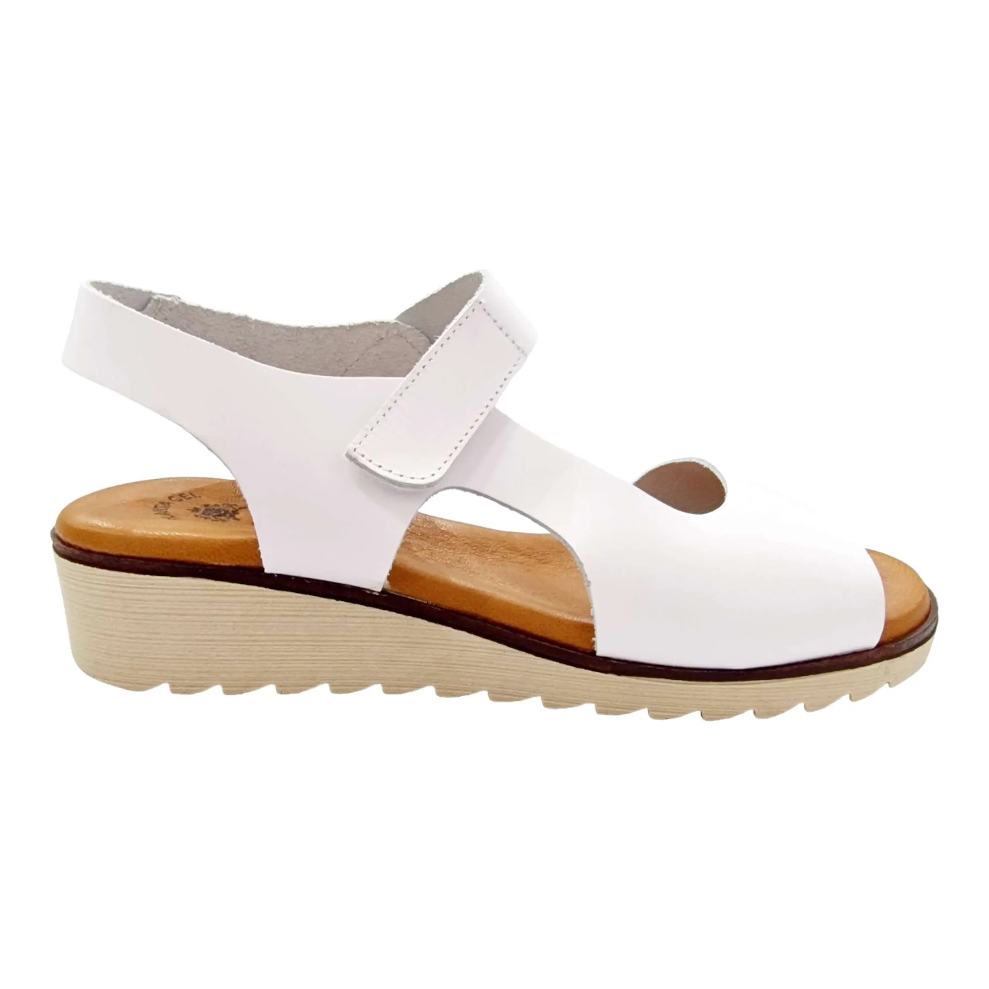 White Adjustable Leather Sandals with Gel Footbed for Women.