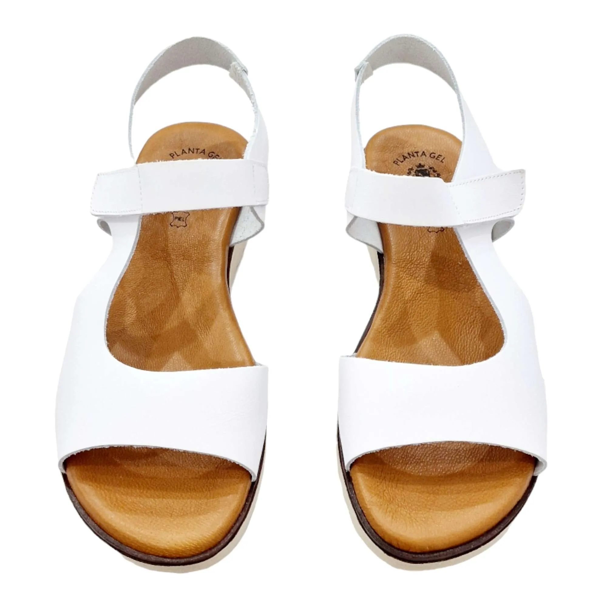 White Adjustable Leather Sandals with Gel Footbed for Women.