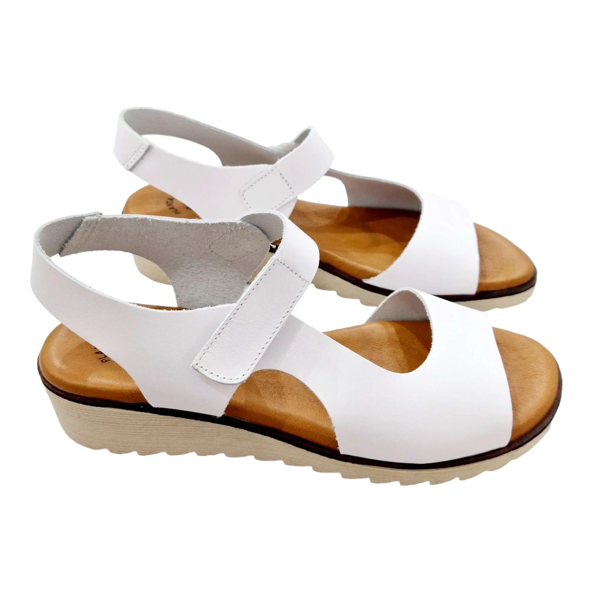 White Adjustable Leather Sandals with Gel Footbed for Women.