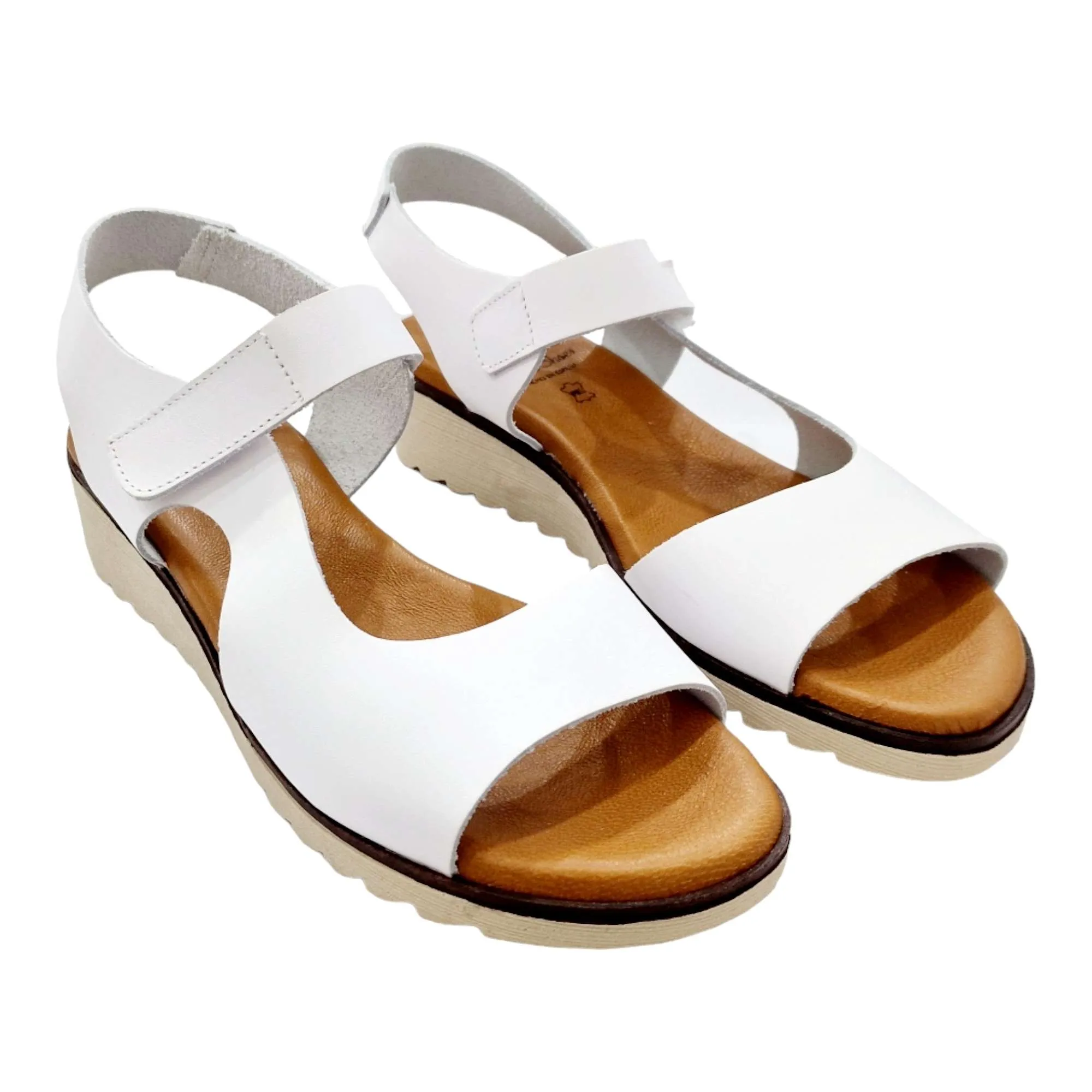 White Adjustable Leather Sandals with Gel Footbed for Women.