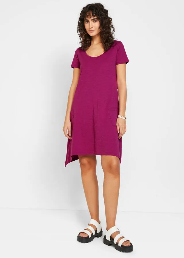 Short Cotton Shirt Dress in Violet Flame Thread