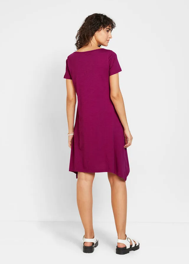 Short Cotton Shirt Dress in Violet Flame Thread