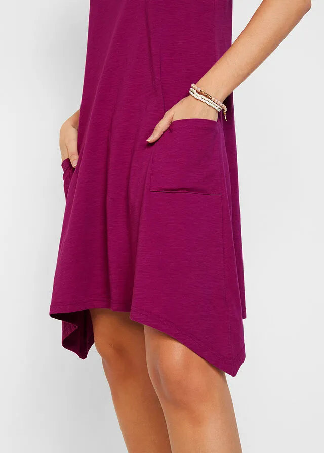 Short Cotton Shirt Dress in Violet Flame Thread