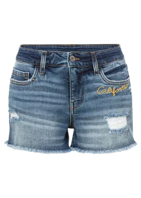 Short denim shorts with embroidery Denim