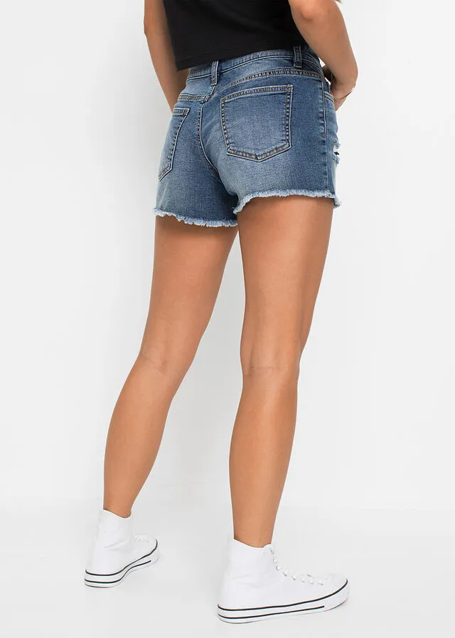 Short denim shorts with embroidery Denim