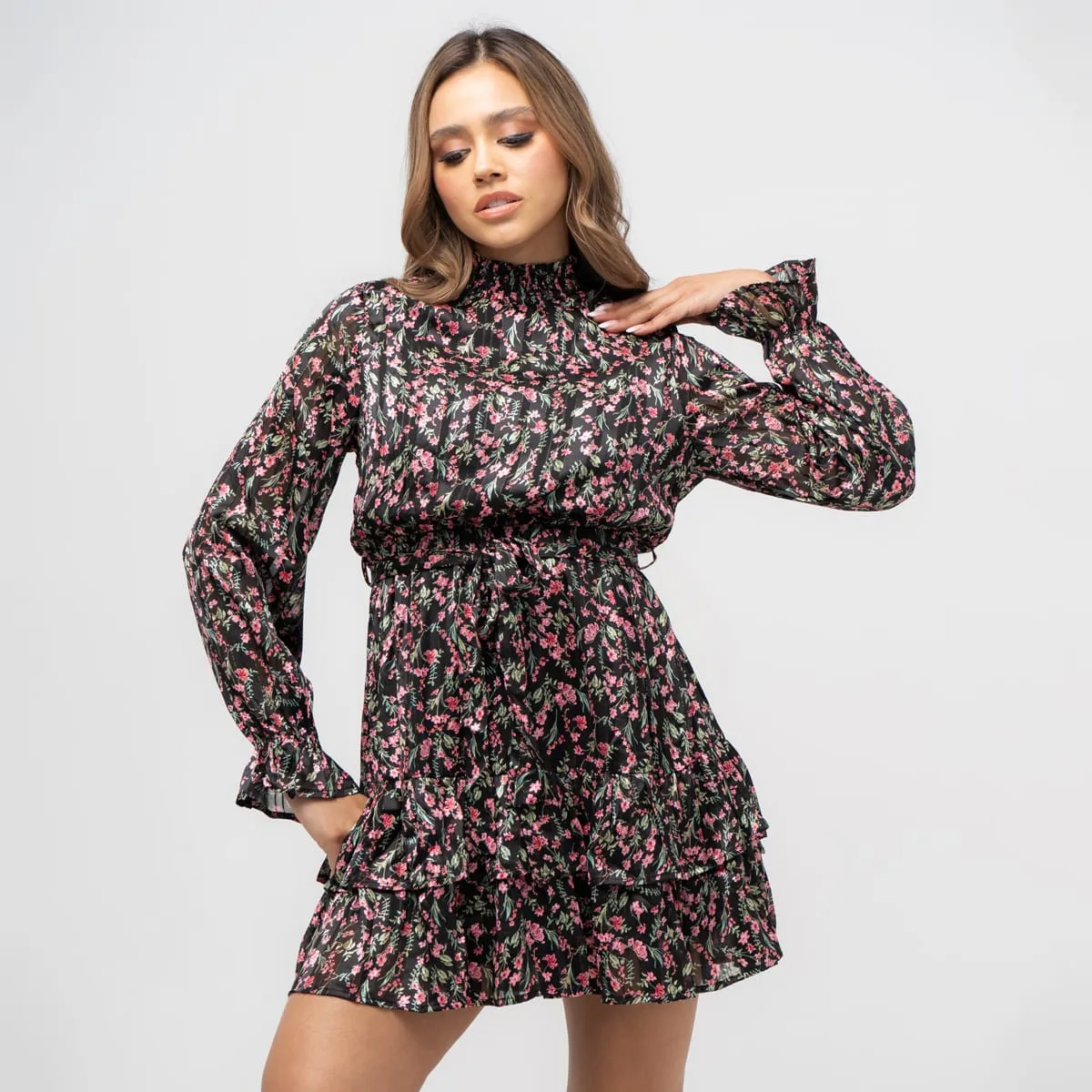 Short Long Sleeve Flower Dress