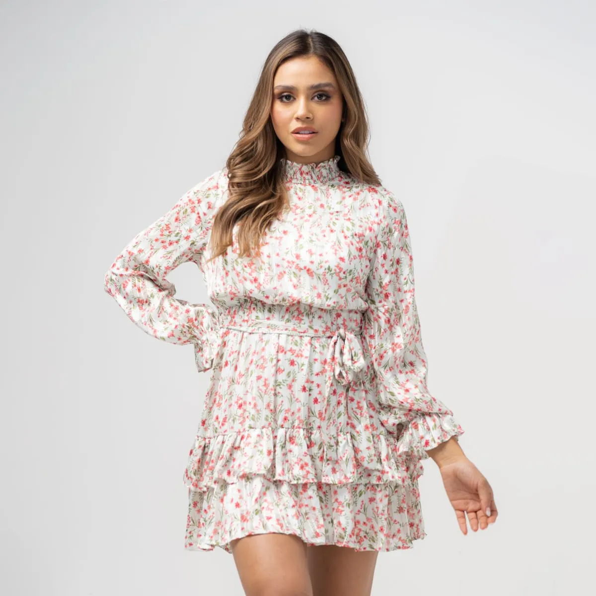 Short Long Sleeve Flower Dress