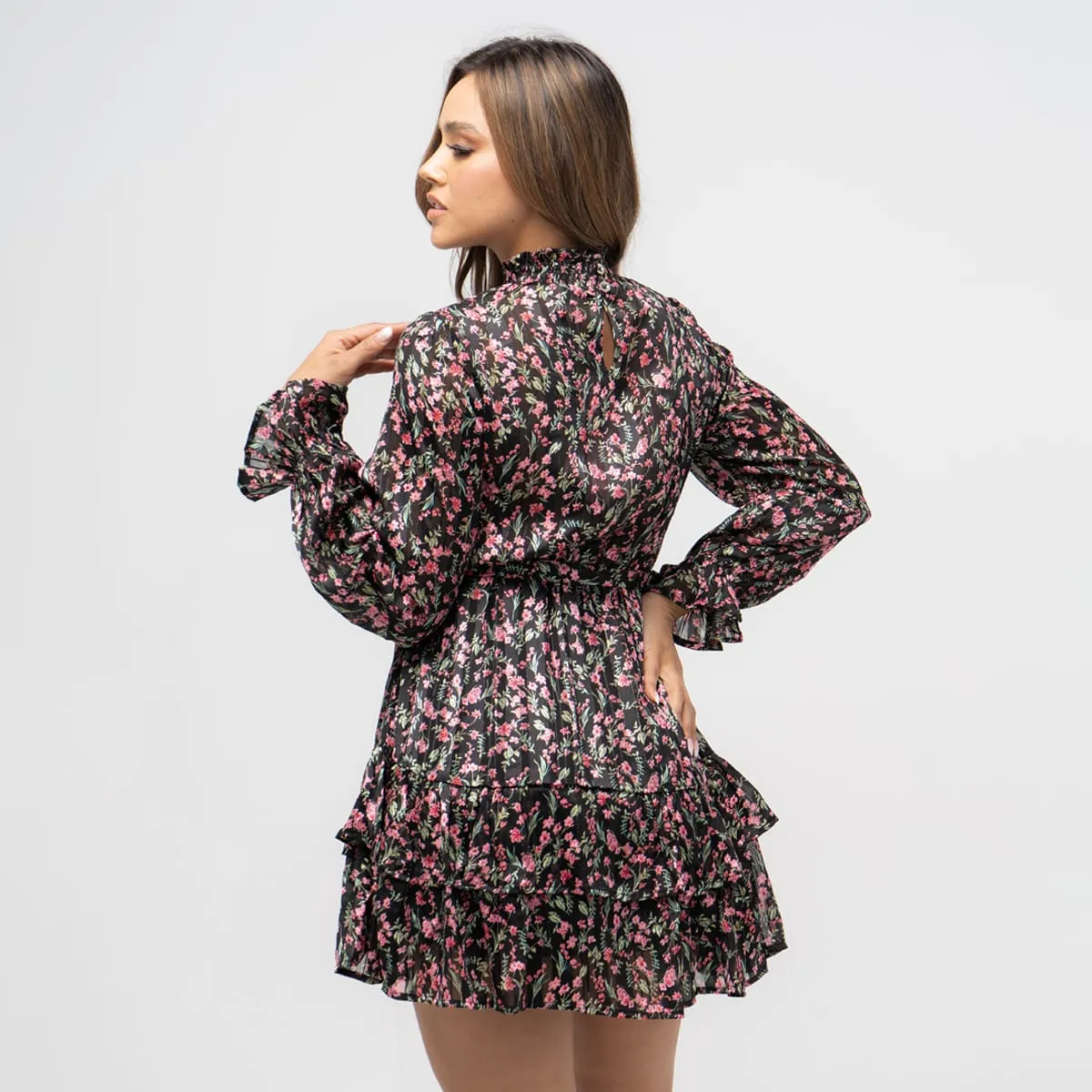 Short Long Sleeve Flower Dress