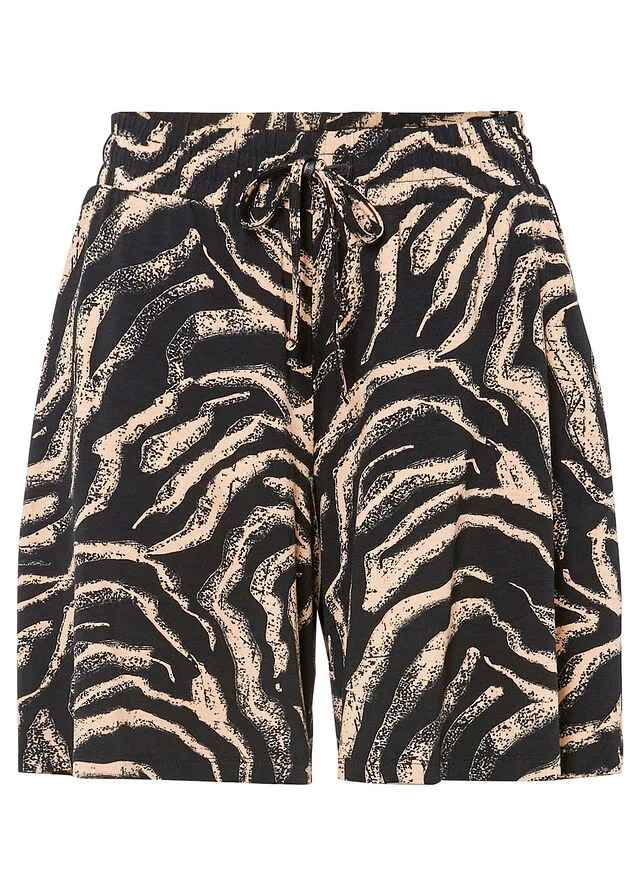 Short pants knit zebra print black/coffee with milk