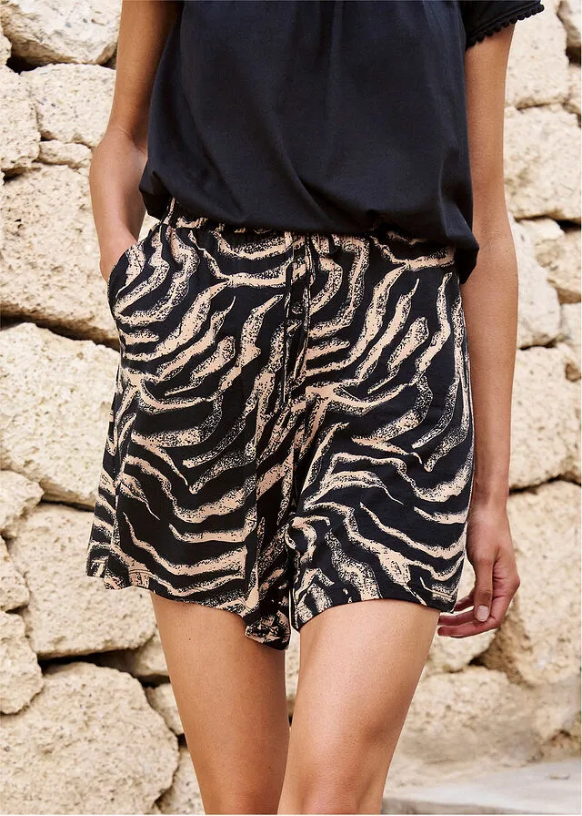 Short pants knit zebra print black/coffee with milk