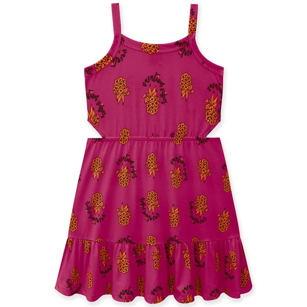 Short pineapple print dress with spaghetti straps.