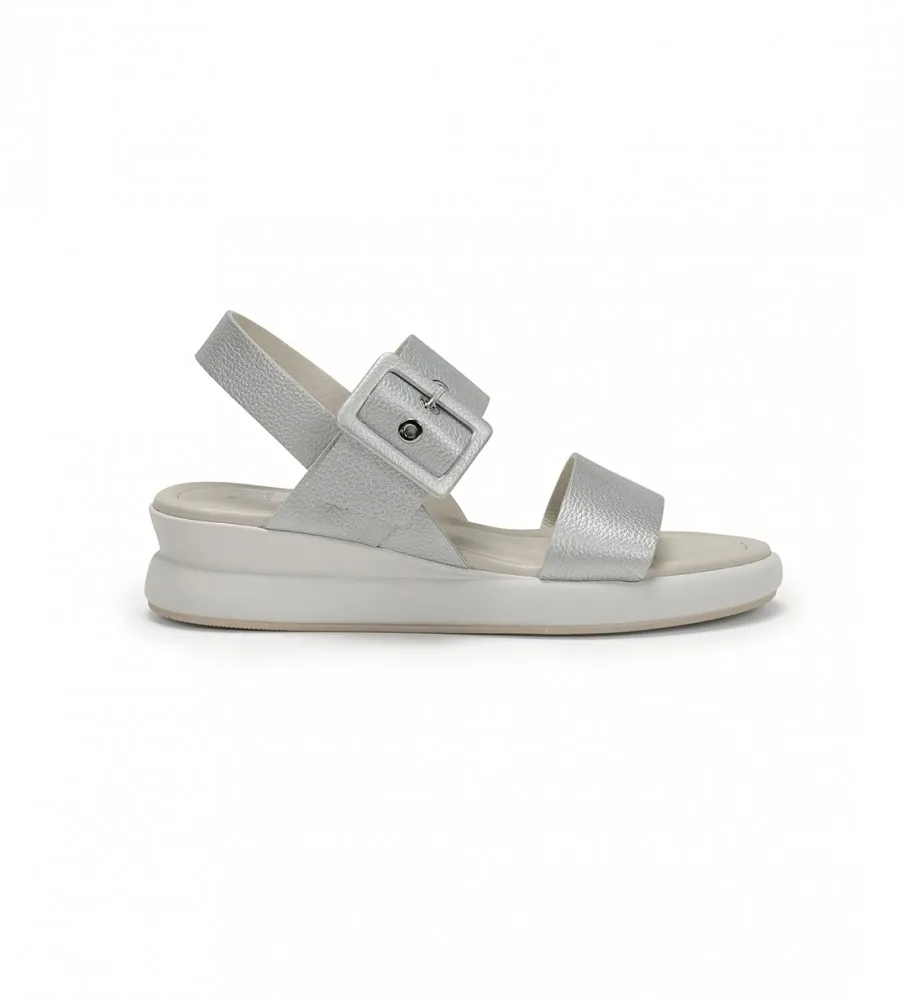 Silver Leather Wedge Sandals - 5cm Heel Height