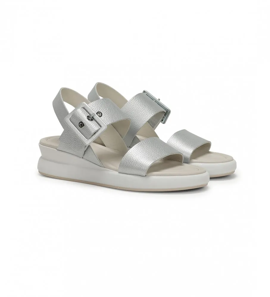 Silver Leather Wedge Sandals - 5cm Heel Height