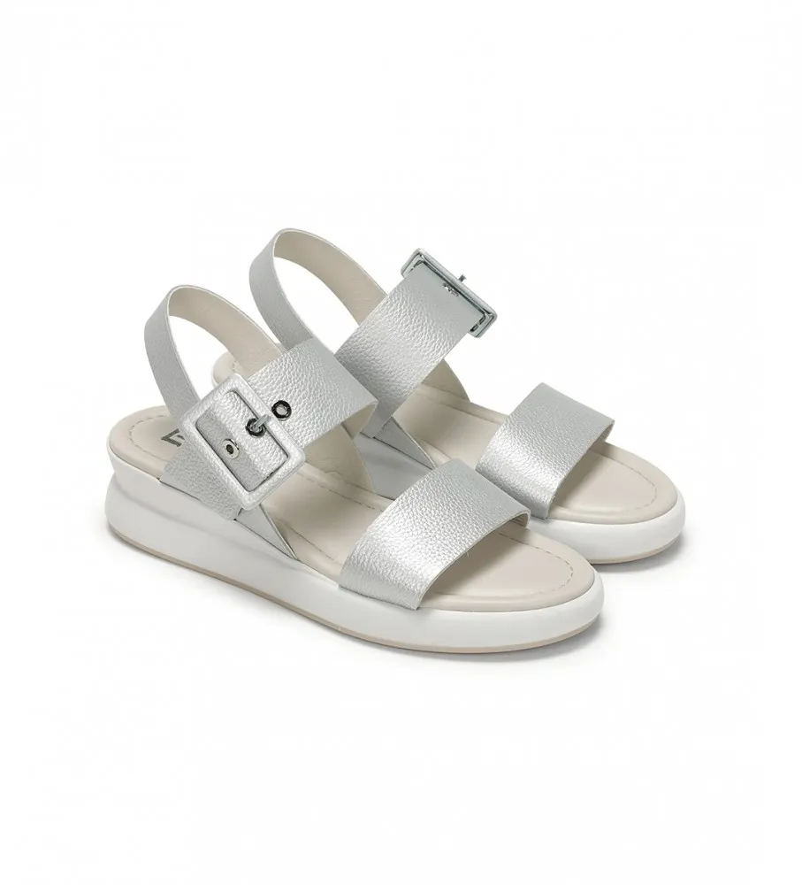 Silver Leather Wedge Sandals - 5cm Heel Height