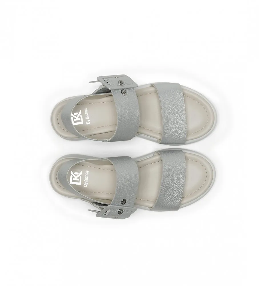 Silver Leather Wedge Sandals - 5cm Heel Height