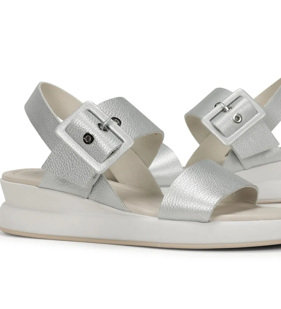 Silver Leather Wedge Sandals - 5cm Heel Height