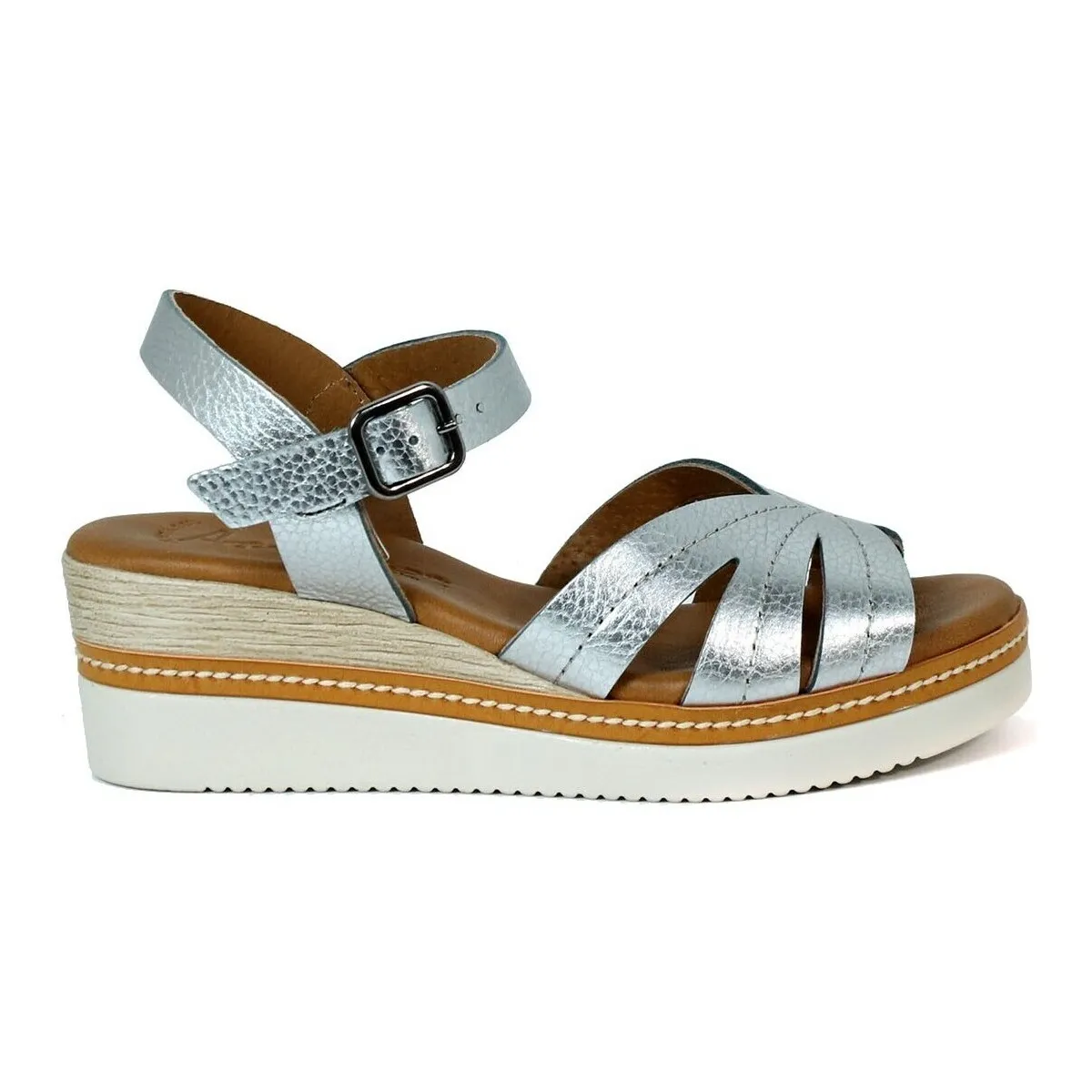 Silver Old Metallic Leather Sandals 5553