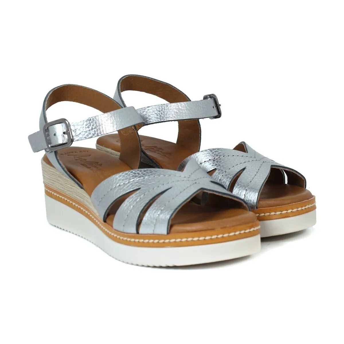 Silver Old Metallic Leather Sandals 5553