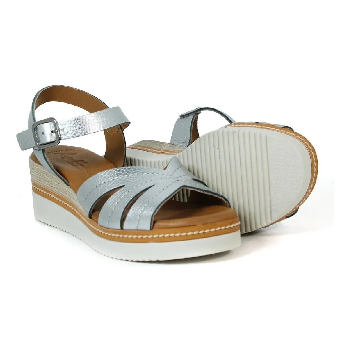 Silver Old Metallic Leather Sandals 5553