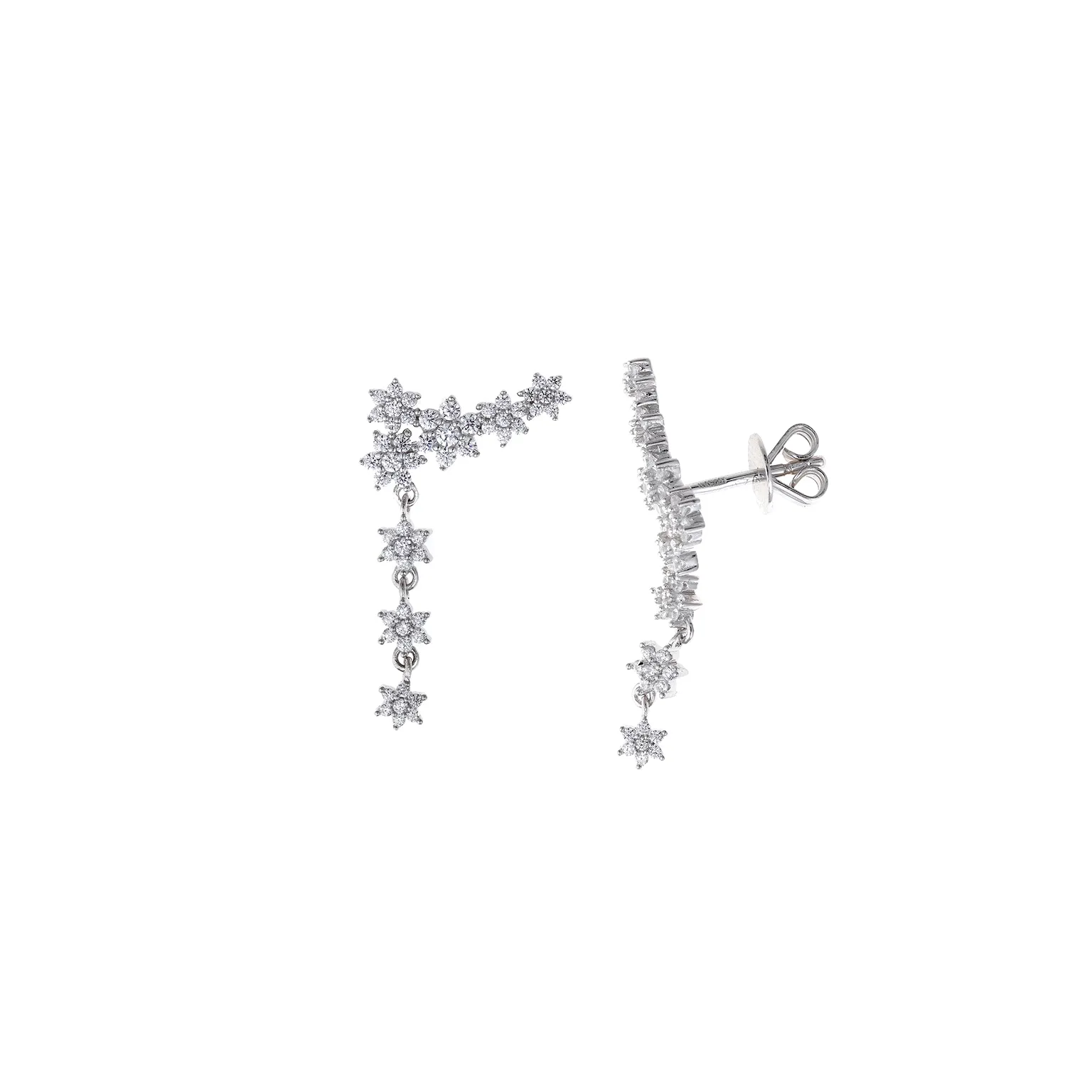 Snowflake Climber Earrings in Rhodium Plated Silver