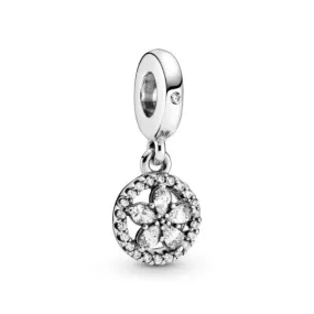 Sterling Silver Snowflake Charm Pendant Shiny Circular