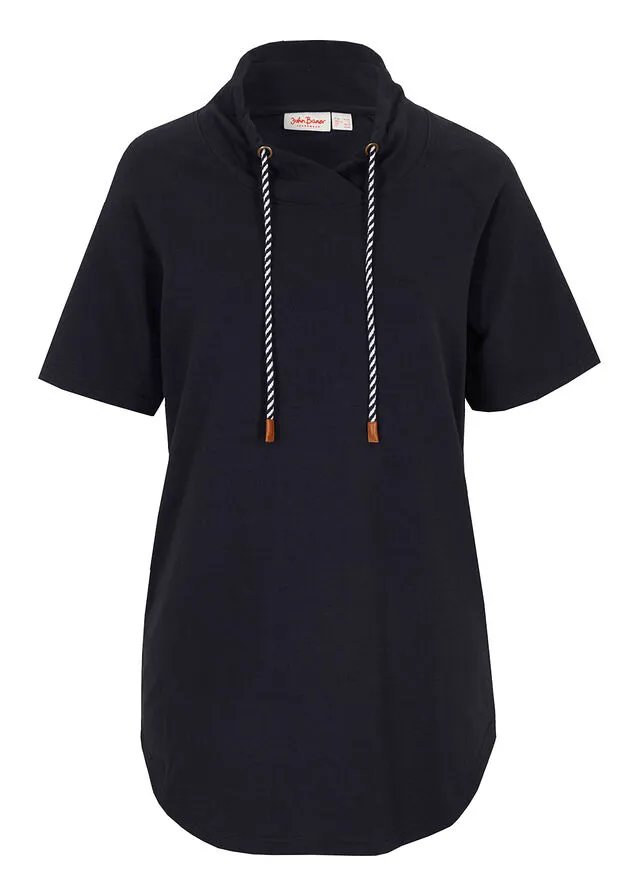 Navy Blue Oversized Long Sweatshirt with Half Sleeves