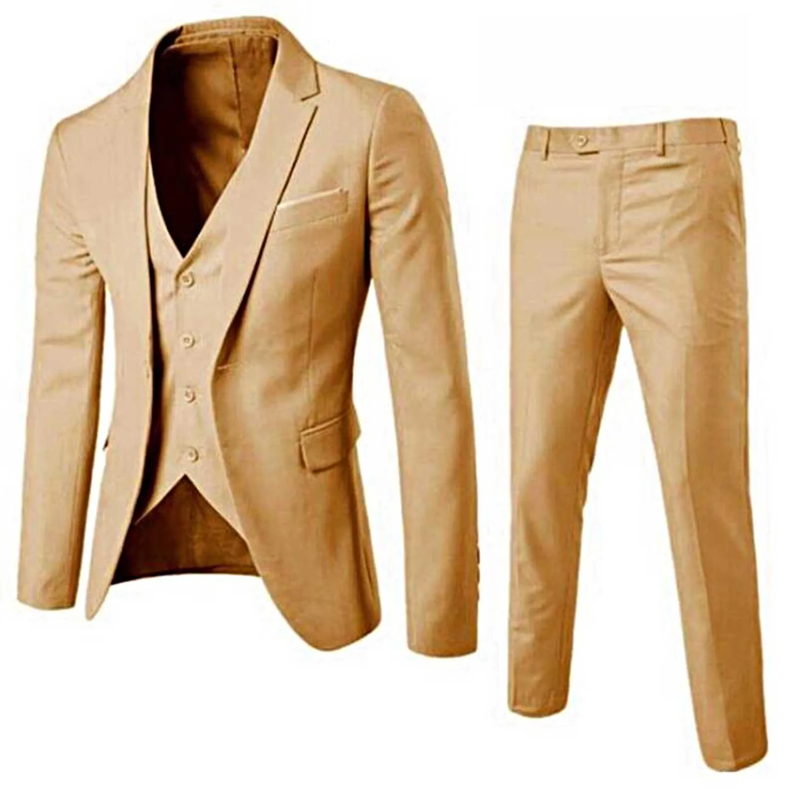 Korean Men's Slim Fit Wedding Suit Business 3pc Jacket Vest Pants Formal Tuxedo Suit.