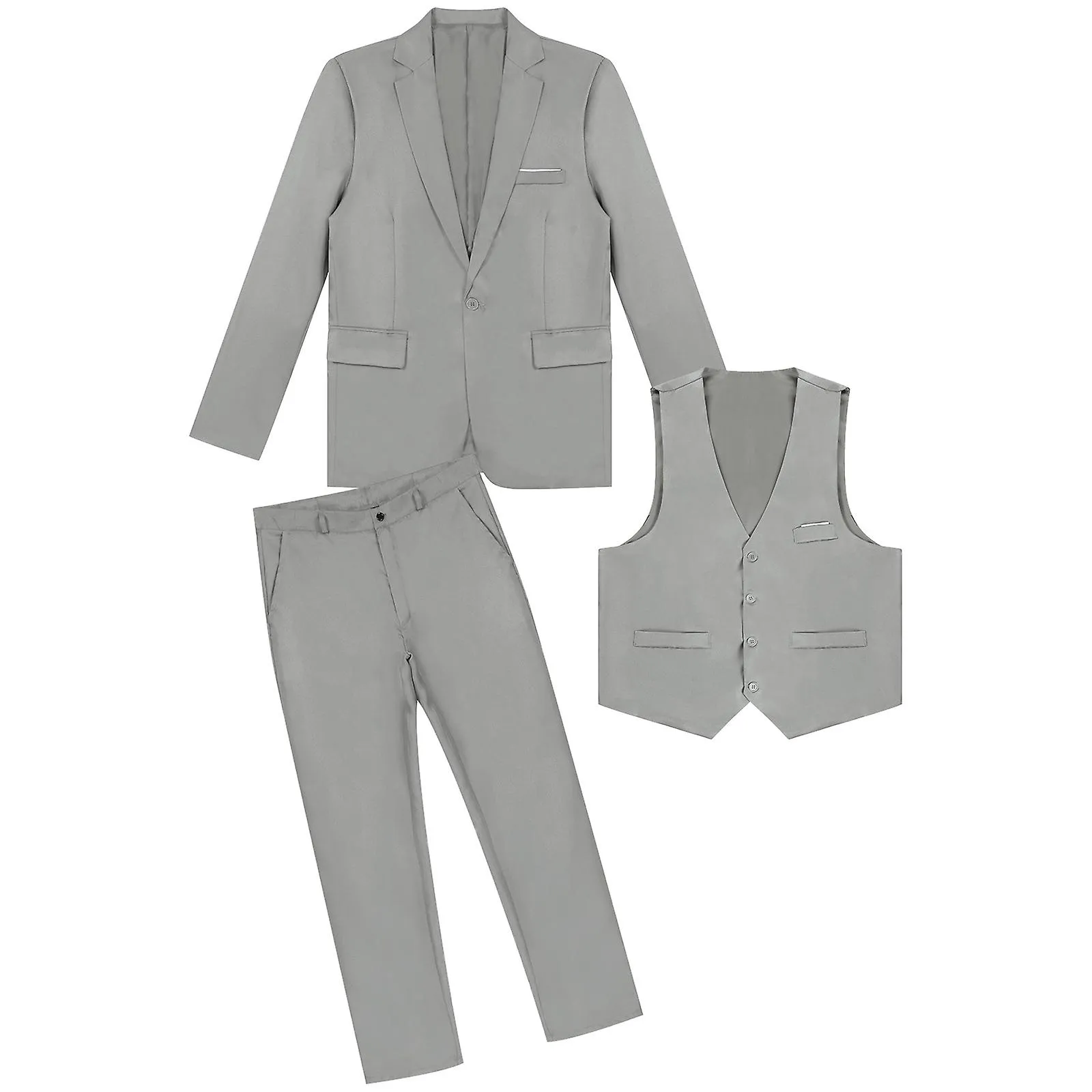 Korean Men's Slim Fit Wedding Suit Business 3pc Jacket Vest Pants Formal Tuxedo Suit.