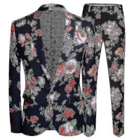 Men's Floral 2-Piece Slim Fit Suit Printed Blazer Pants Sets