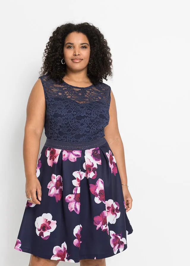 Dark Blue-Fuchsia Floral Print Dress