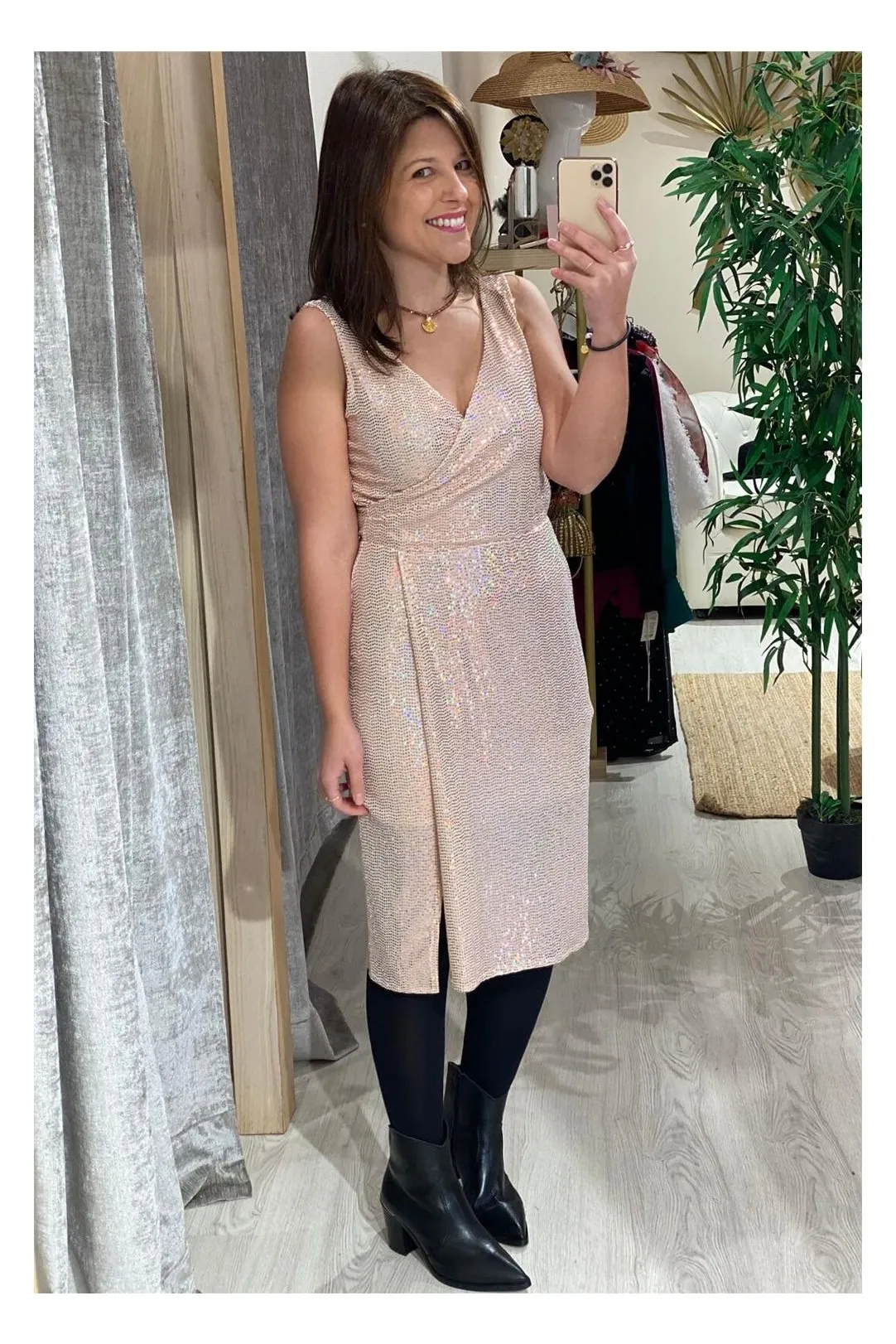 Salmon Sequin Short Dress