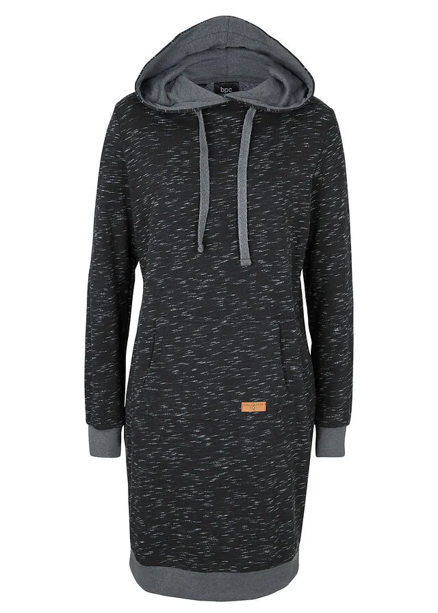 Black Hooded Hoodie Dress - Speckled