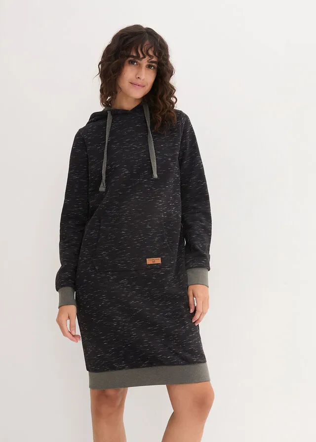 Black Hooded Hoodie Dress - Speckled