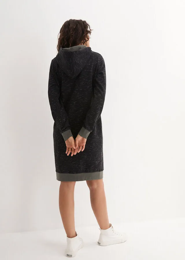 Black Hooded Hoodie Dress - Speckled